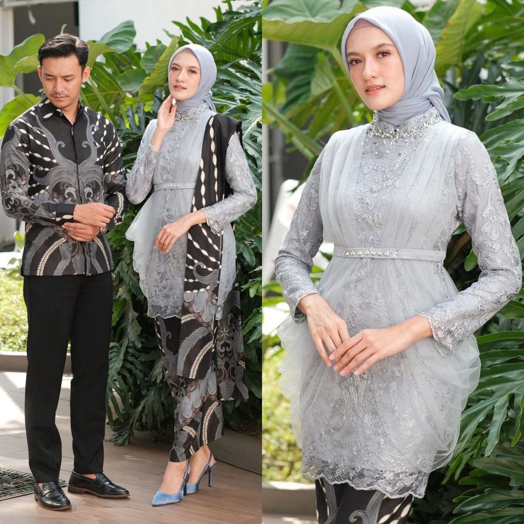 New Arrival Set Couple Kebaya Madina Tunik Warna Grey Lamaran Tunangan Wisuda Kondangan Nikahan Mode