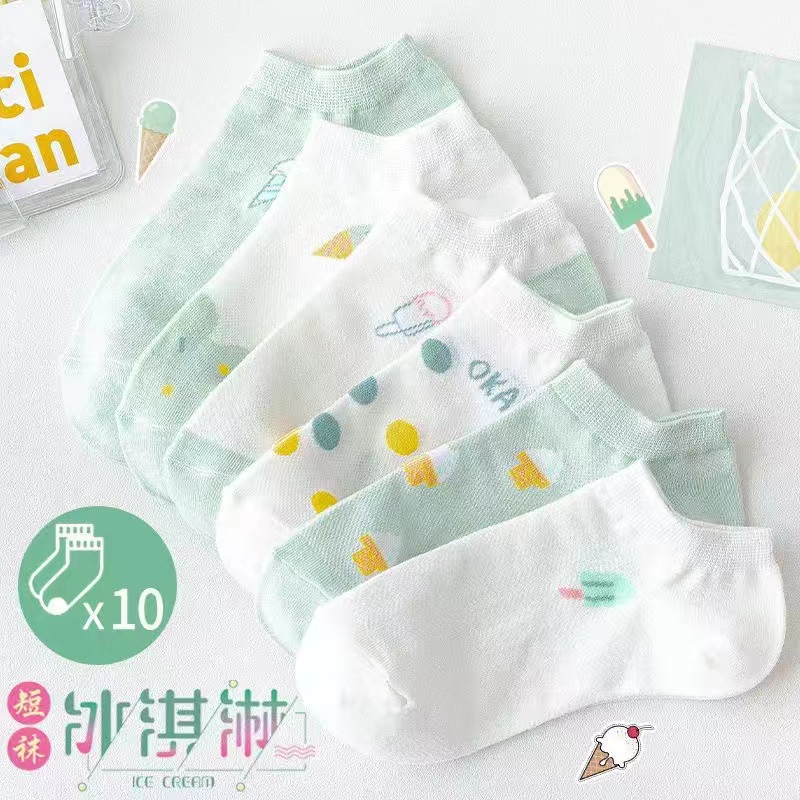♫ Megata ♫  A210 Kaos Kaki Wanita Motif Ice Cream Kaoskaki Fashion Korea Women Sock Import