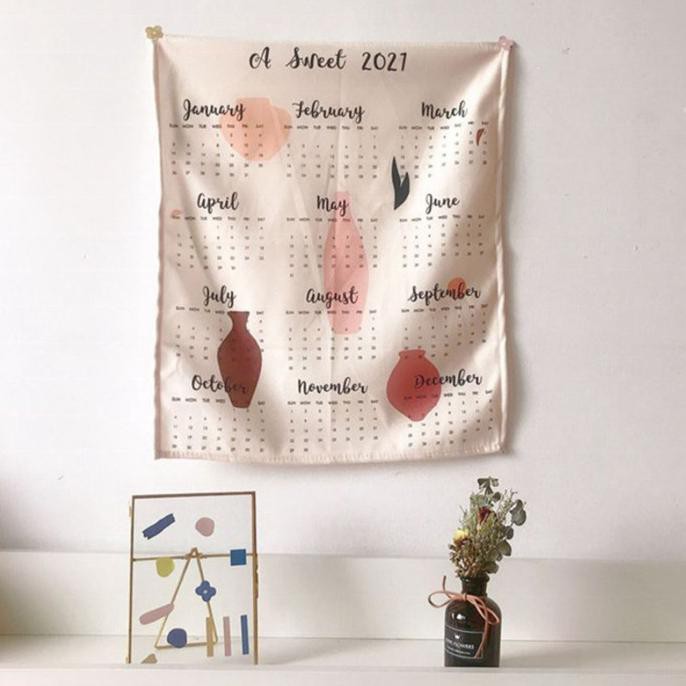 

Aesthetic 2021 Calendar Cloth Tapestry Hiasan Dinding Kain Kalender - Style A