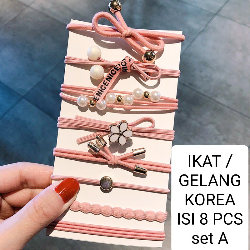 IKAT RAMBUT / GELANG RAMBUT KOREA ISI 8 PCS / AKSESORIS WANITA KOREA IMPOR / KARET RAMBUT IMPORT