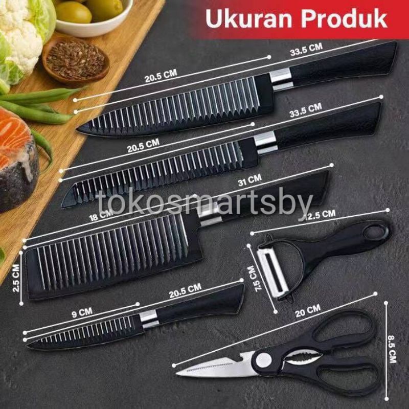 Pisau Dapur Hitam / Warna Warni 1 set isi 6 pcs  Anti Karat