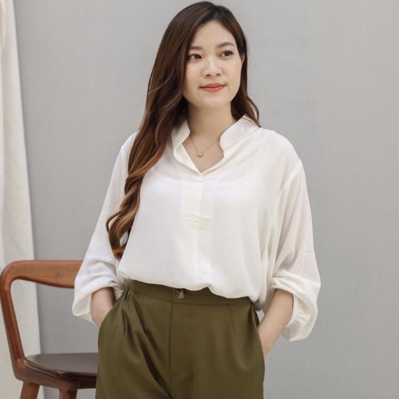 Blouse Wanita V Neck / Blouse Korean Style Rayon Crincle Premium-NAMY WHITE