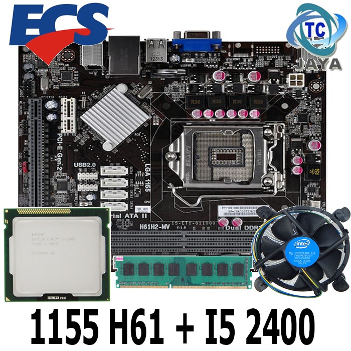 MOBO Intel LGA 1155 H61 ECS Dengan Processor core i5 2400 + RAM 2GB