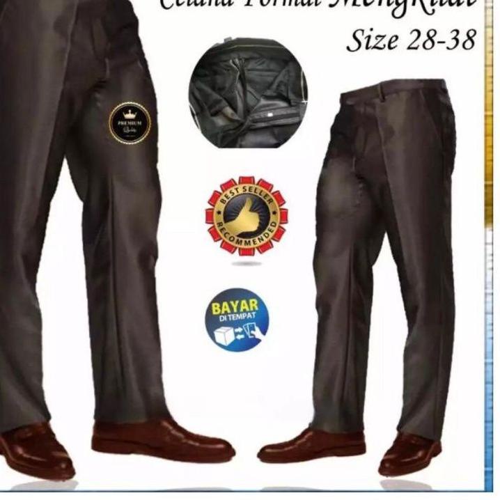 Paling Disukai.. Celana Kantor Pria Bahan Mengkilat Slim Metallic Keren Realpict Trend Terkini 27 38