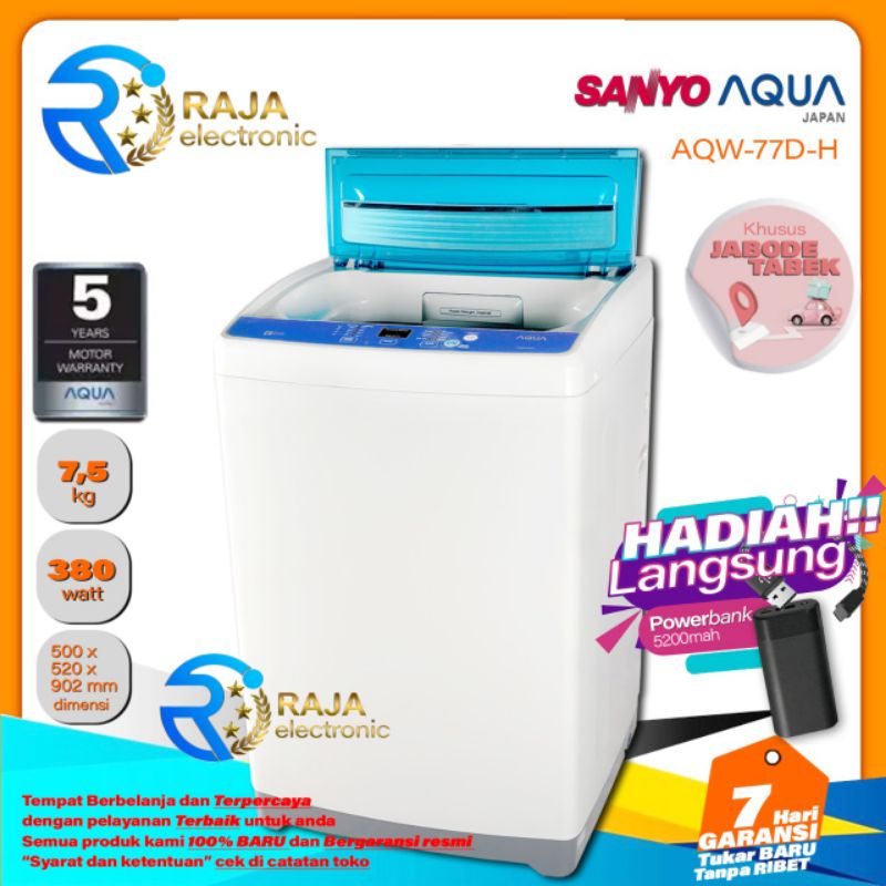 Mesin Cuci AQUA JAPAN AQW-77DH 1 Tabung 7,5 Kg top loading full otomatis bergaransi resmi