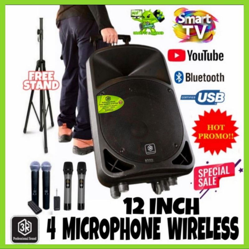 Speaker Portable 12 IN 3R Smart 4 Microphone Wireless karaoke Youtube