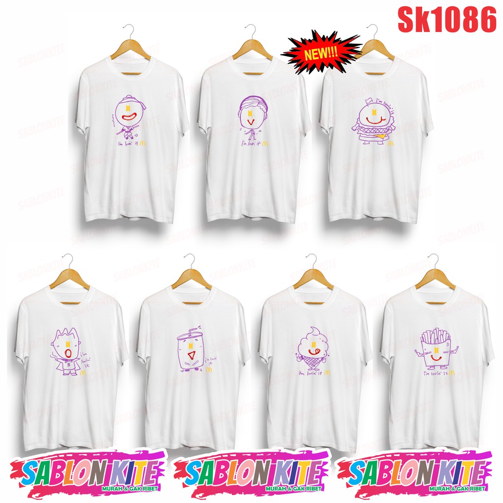 Gratis fotocard KAOS KPOP KARAKTER Live taehyung SK1086 IM LOVIN IT FG SG JK V RM PER MEMBER UNISEX COMBED 30S