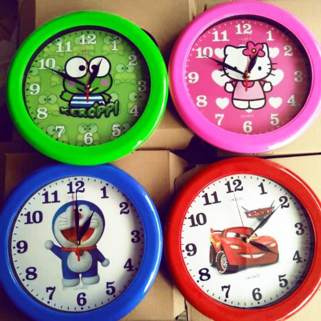 [ COD ] Jam Dinding Karakter / Jam Analog / Jam Dinding Hias / jam watch dinding motif doremon keroppi katak hello kitty keropi biru hijau pink