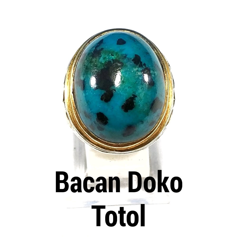 CINCIN BATU AKIK NATURAL BACAN DOKO TOTOL BODYGLASS RING PERAK MUMBUL