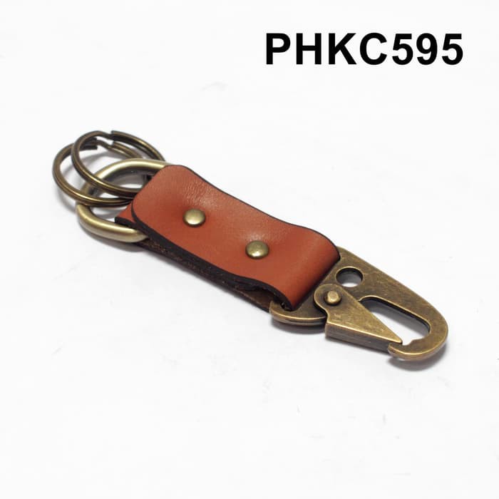 gantungan kunci kulit asli snaphook leather keychain warna tan PHKC595