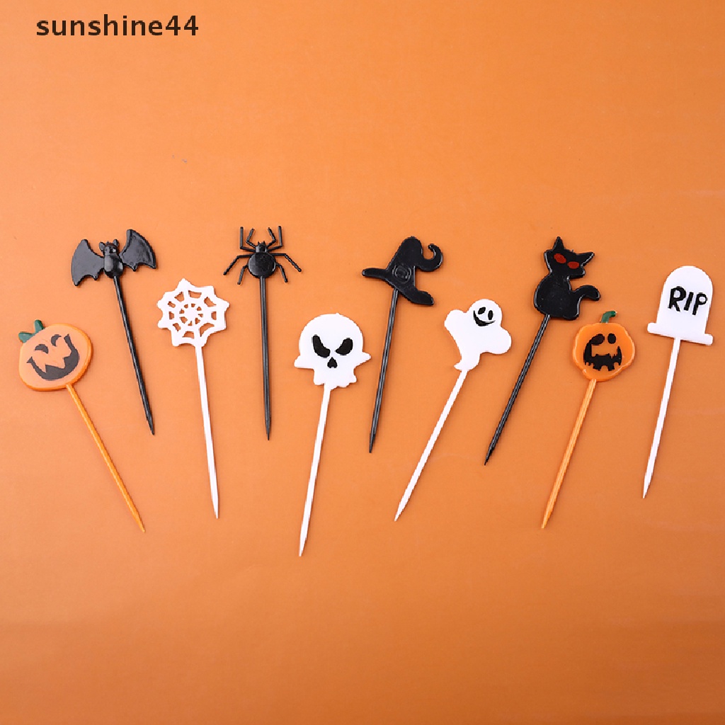 Sunshine 10pcs / Pak Tusuk Gigi Buah / Kue / Dessert Tema Halloween Untuk Anak