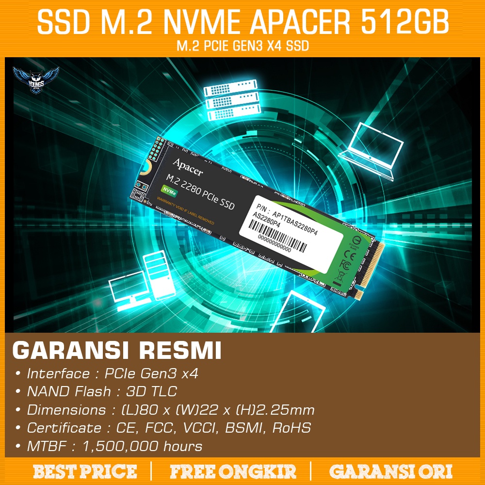 SSD APACER AS2280P4 512GB M.2 NVME 2280 Gen3