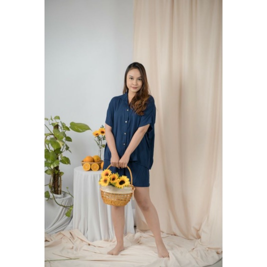 COCO - DALMI SET - Setelan Wanita - Homewear - Set Rayon - Busui Friendly - Fashion Wanita-NAVY