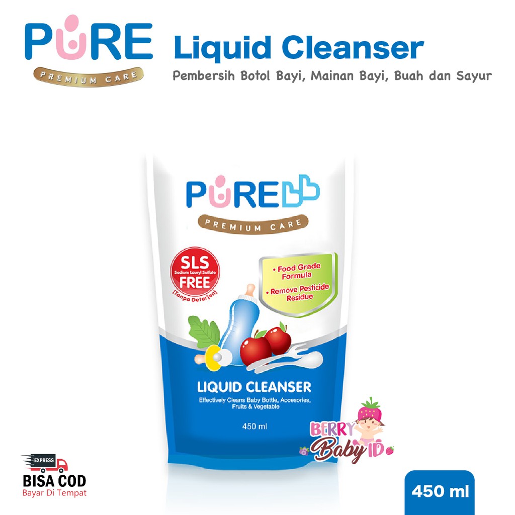 PureBB Liquid Cleanser 450 Ml Cairan Pencuci Botol Sayur Buah Pure BB Berry Mart