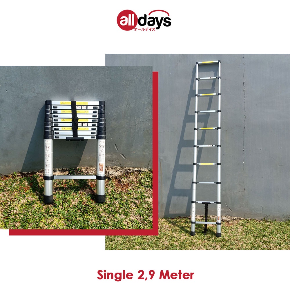 Alldays Tangga Lipat Teleskopik Single 2,9 METER Alumunium Ladder Bahan Kuat, Praktis, Simple