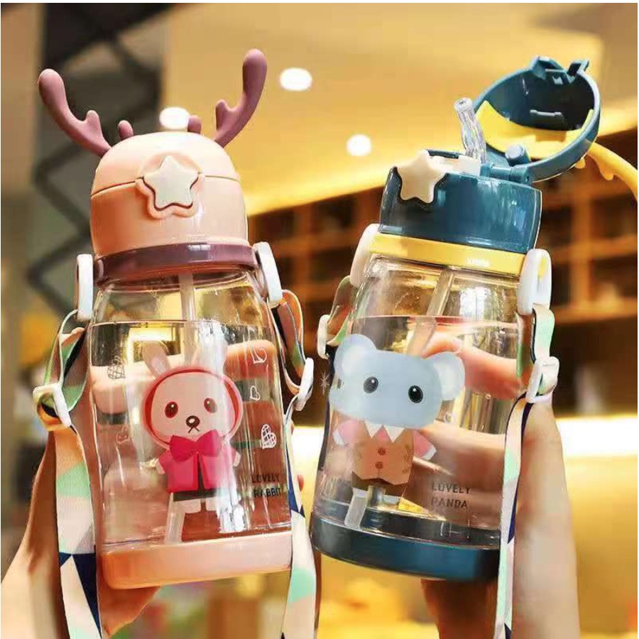 Botol Minum Tali Sedotan Tanduk Rusa / Botol Minum Anak 600 ML BPA FREE Anti Tumpah Anti Pecah