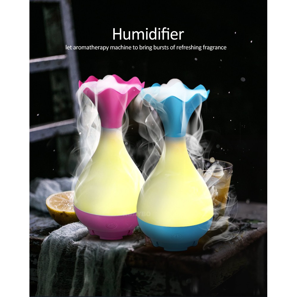 Humidifier Ultrasonic Aromatherapy Essential Oil Aroma Diffuser Light Vas Bunga