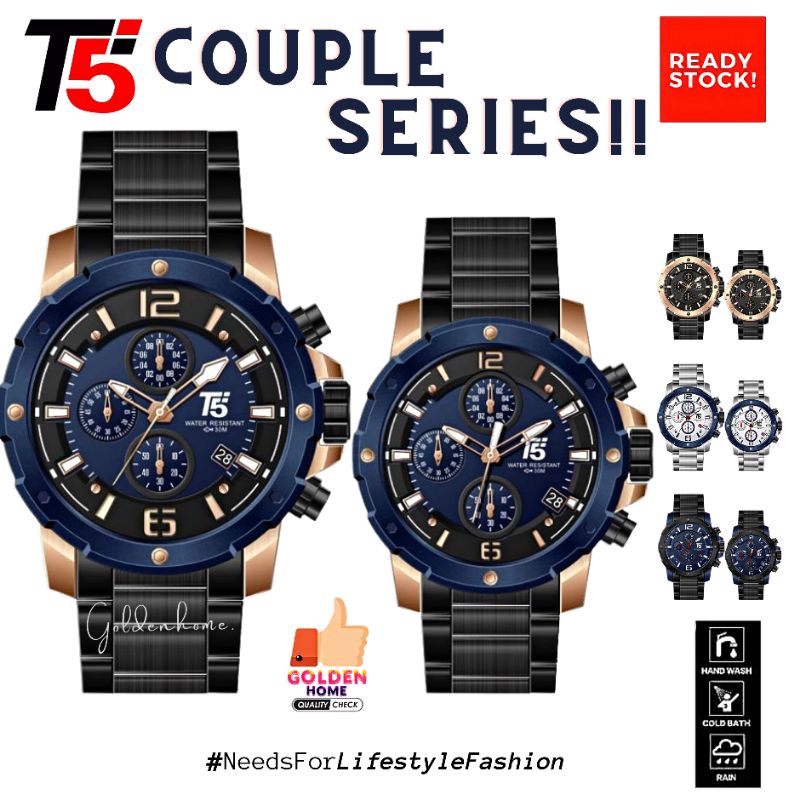 JAM TANGAN PRIA T5 ORIGINAL 100% FREE GIFT/HADIAH H3589 3589 H3589G CHRONOGRAPH TAHAN AIR 30M BERGAR