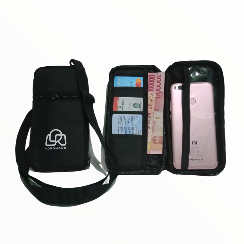 Tas Pria Selempang Dompet Hp Kartu Dan Uang Hanging Wallet Tas Gantung Leher Lokomoko