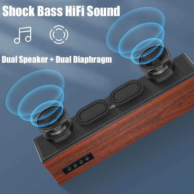 HiFi Bass Cinema Level Soundbar E350M Wood Wireless Bluetooth Speaker