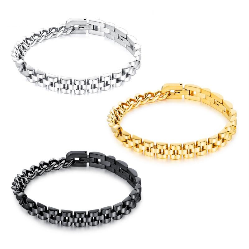 Gelang Cowok Stainless Steel Titanium Anti Karat Warna Silver , Black dan gold 8mm dan 10mm GP007