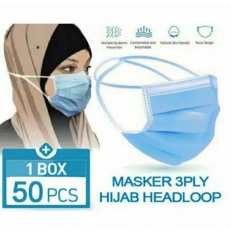 Masker Hijab Premium Surgical Mask isi 50pcs Pakai Box