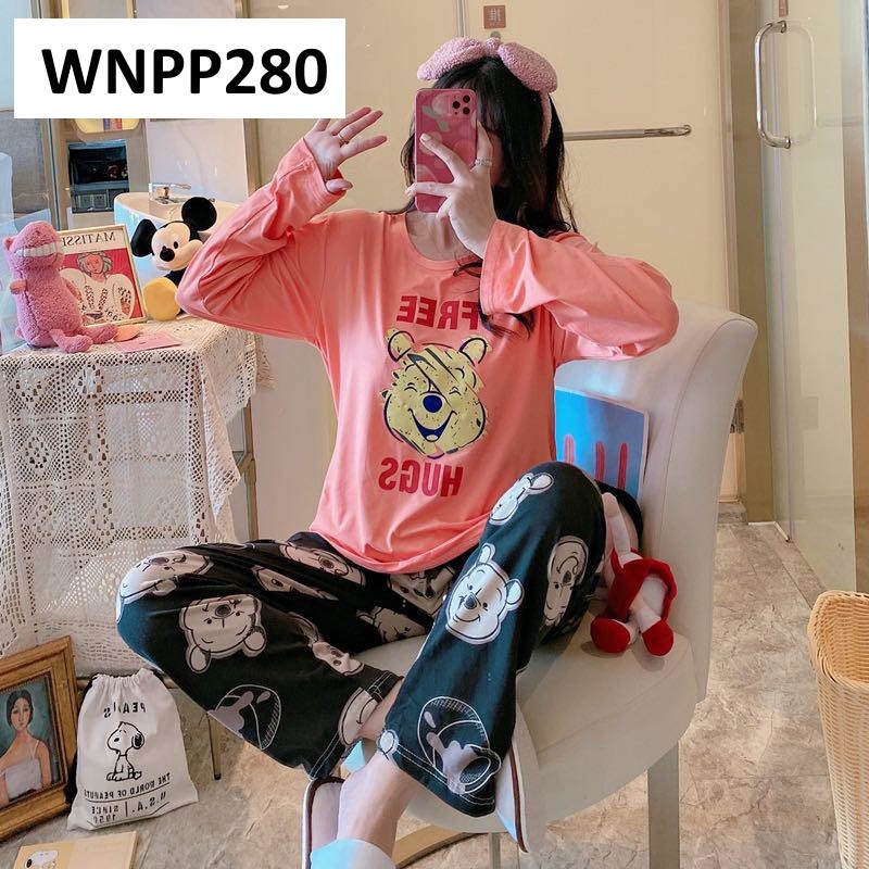 Piyama Wanita Lengan Panjang Celana Pankang Pooh Green Peach - WNPP277 - WNPP230