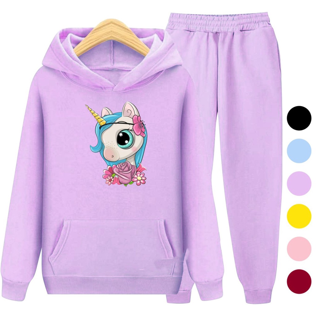 Setelan Anak Sweater Hoodie UNICORN HORN / Set Anak Perempuan Baju Jaket Anak Cewek