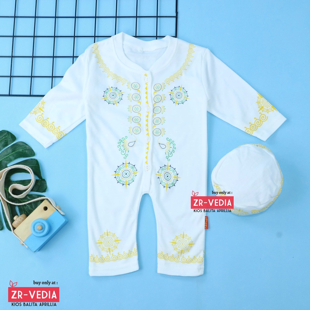 (PUTIH) Koko Jumper Naufal uk 0-12 Bulan / Romper Baju Muslim Baby Anak Laki Bayi Newborn Kiosbalitaaprillia