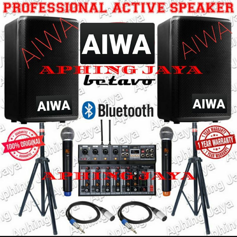 Paket Sound System Speaker Aktif Indoor Outdoor AIWA 10" + Mixer