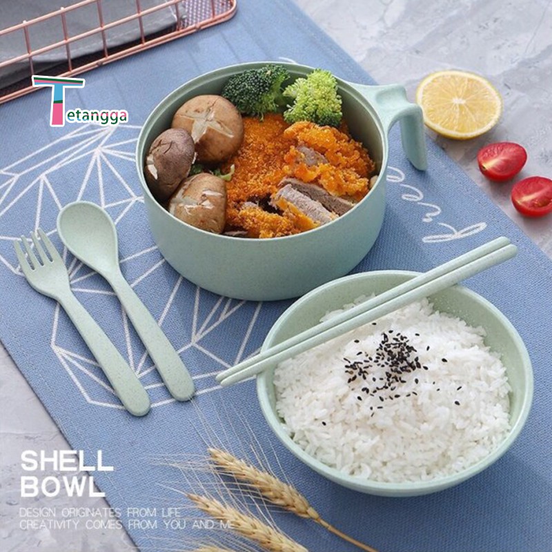 Set Mangkok 6 in 1 Mangkuk Wheat Straw Pemasak Mie Serbaguna dengan Tutup COVER THE CUP BOWL VS-42