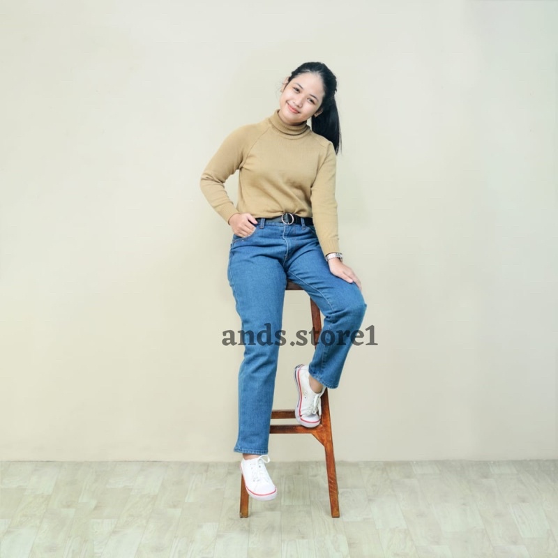 CELANA BOYFRIEND JEANS SNOW WANITA FREE BELT | Shopee