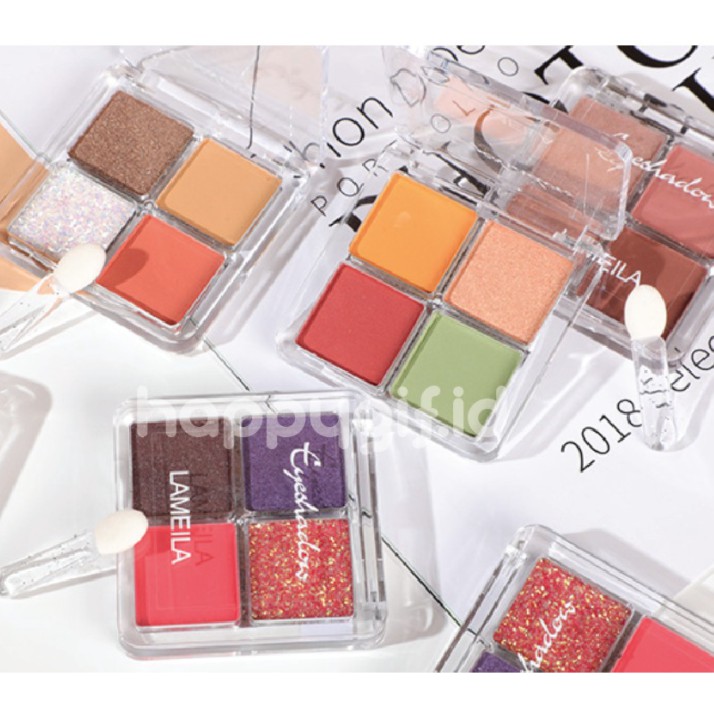 Make Up LAMEILA Eyeshadow Matte Palette 4 Warna Natural Shimmer Fruit Eyes Korea Free Kuas