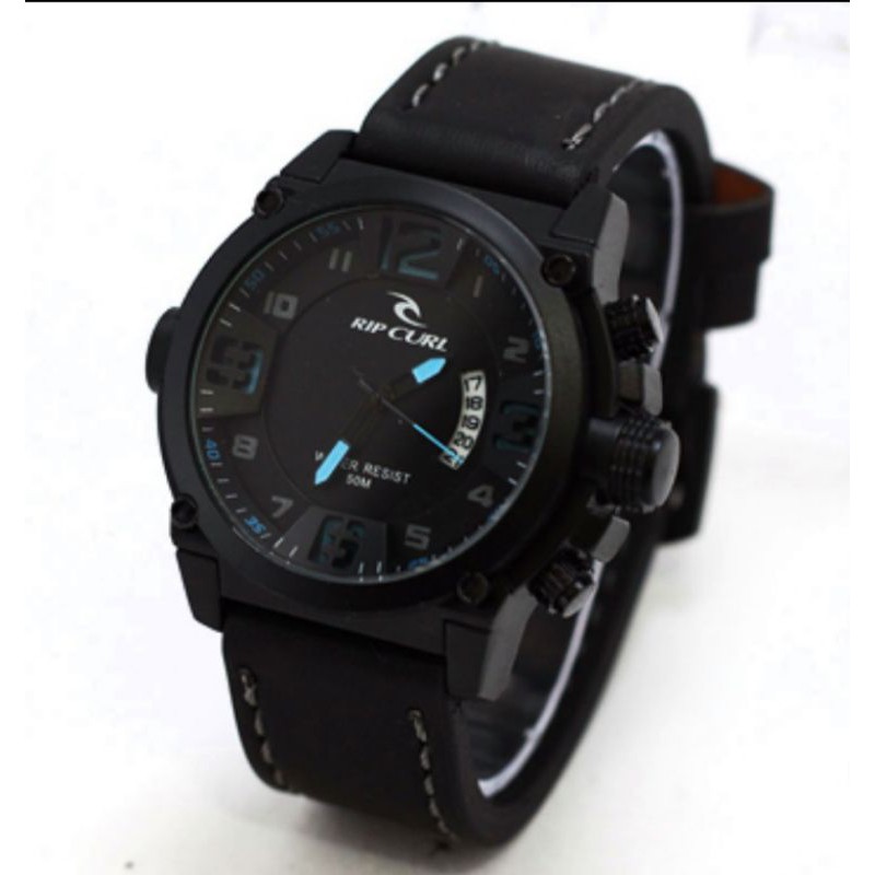 Jam Tangan Pria Ripcurl 4462 Tali Kulit Tanggal Aktif - Free Box Batre Cadangan Original