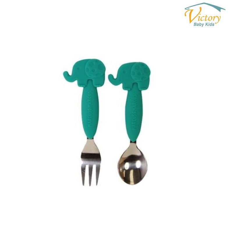 Marcus &amp; Marcus Spoon &amp; Fork Set Elephant Green (KD03 EP) Sendok Makan Anak