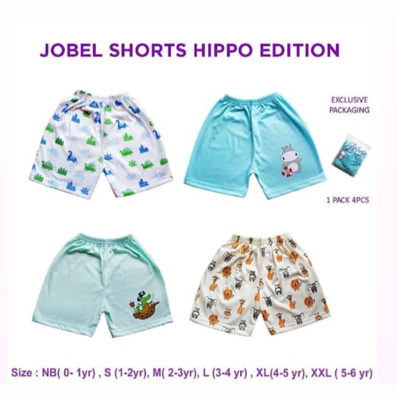 Jobel Shorts Hippo edition Boy 4Pcs Celana Pendek Anak Laki Laki