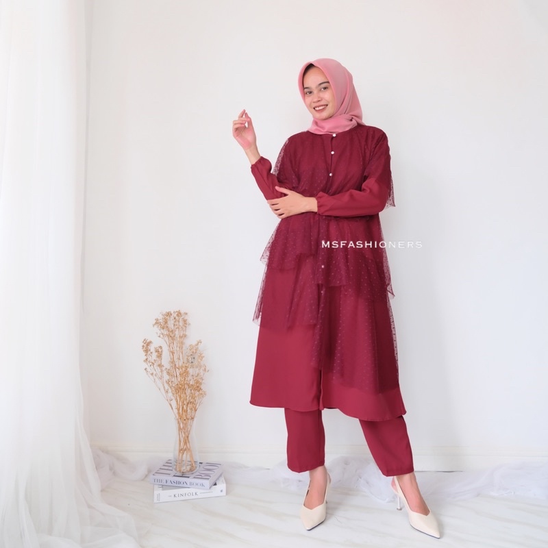 Setelan halwa tile dotty busui / one set amunzen/Tunik tulle dot/one set tile dot/ one set dotty/ on