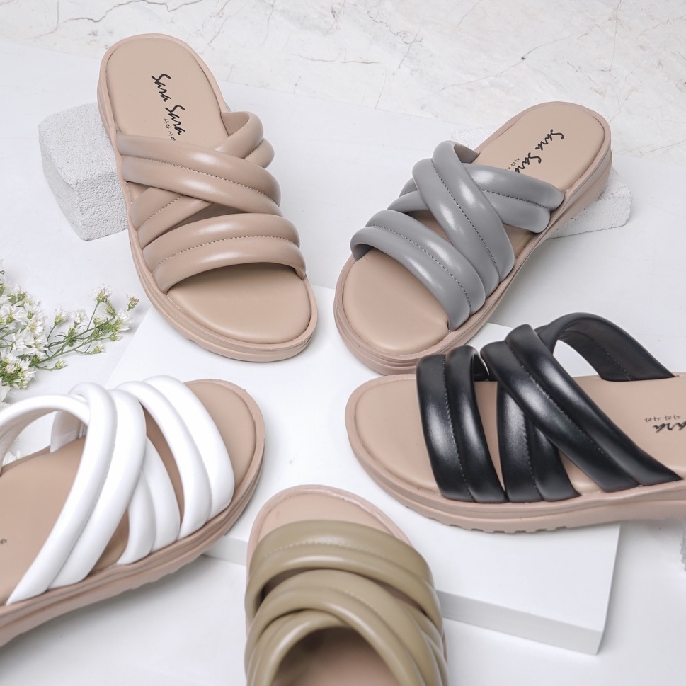 Sara Sara DEKA Sandal Wedges Wanita Kekinian Sendal Slop Cewek Casual Hak Platform Terbaru