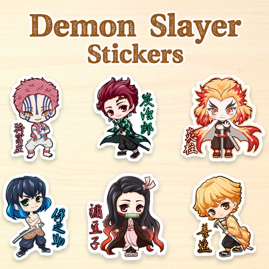 

6 pcs Demon Slayer Sticker Stiker Waterproof Anti Air Kimetsu no Yaiba Chibi Stickers Hashira KNY Tanjiro Nezuko Zenitsu Inosuke Rengoku Upper Moon Scroll Mugen Train Arc