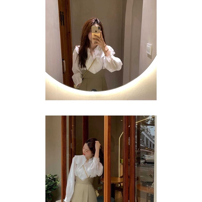 Setelan Temperamen Gaya Baru Blus Retro Prancis Wanita + Rok Suspender Temperamen Awal Musim Gugur Setelan Fashion Dua Potong-8
