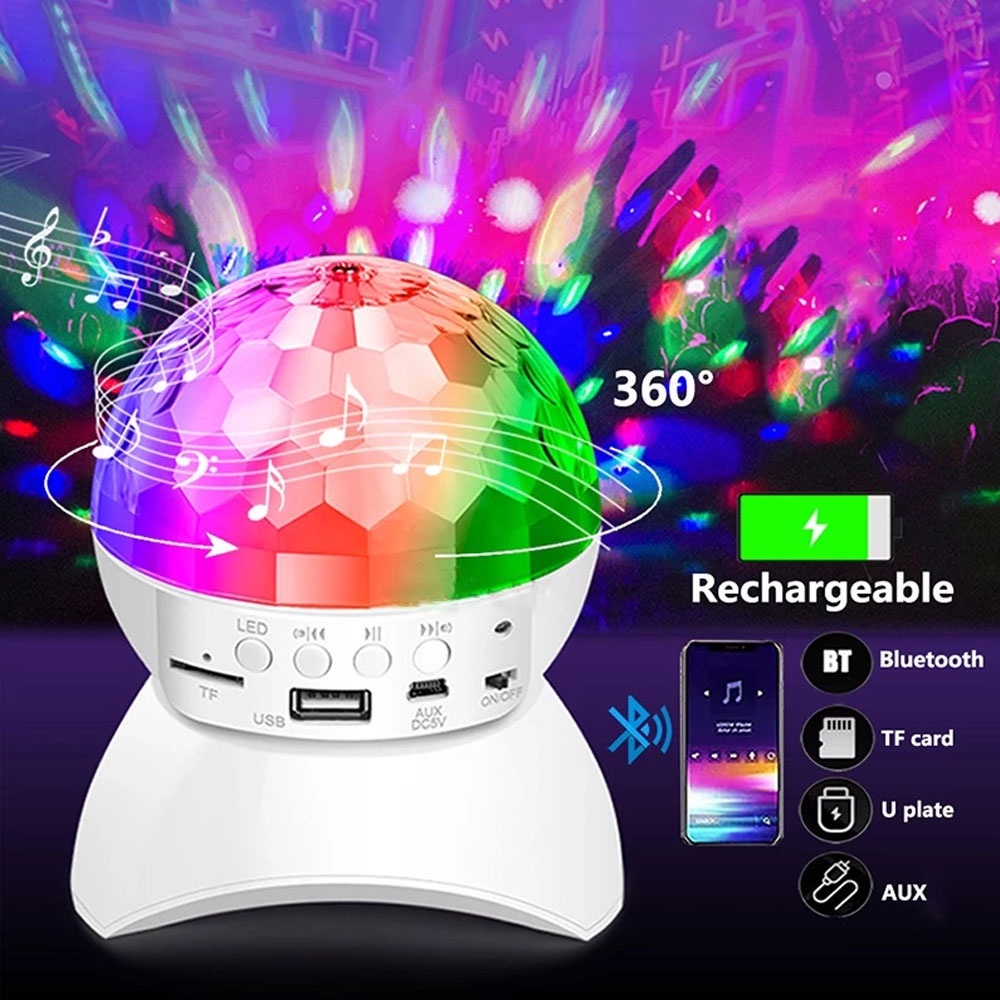 Lampu proyeksi mikrofon wireless bluetooth speaker RGB disco light Decoration lampu rotating Musical Ball