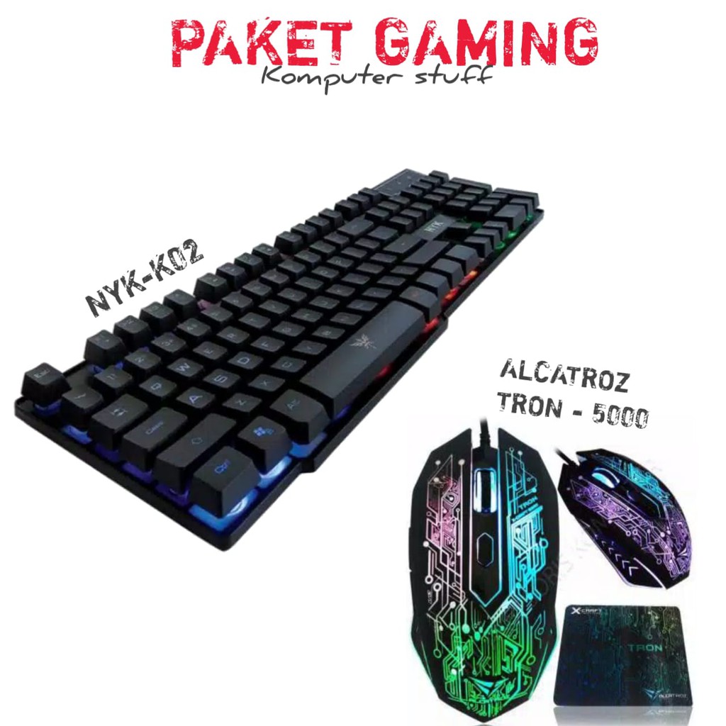 [ PAKET GAMING ] keyboard Gaming NYK K-02 RGB LED + Mouse Gaming Alcatroz X-Craft Air Tron 5000