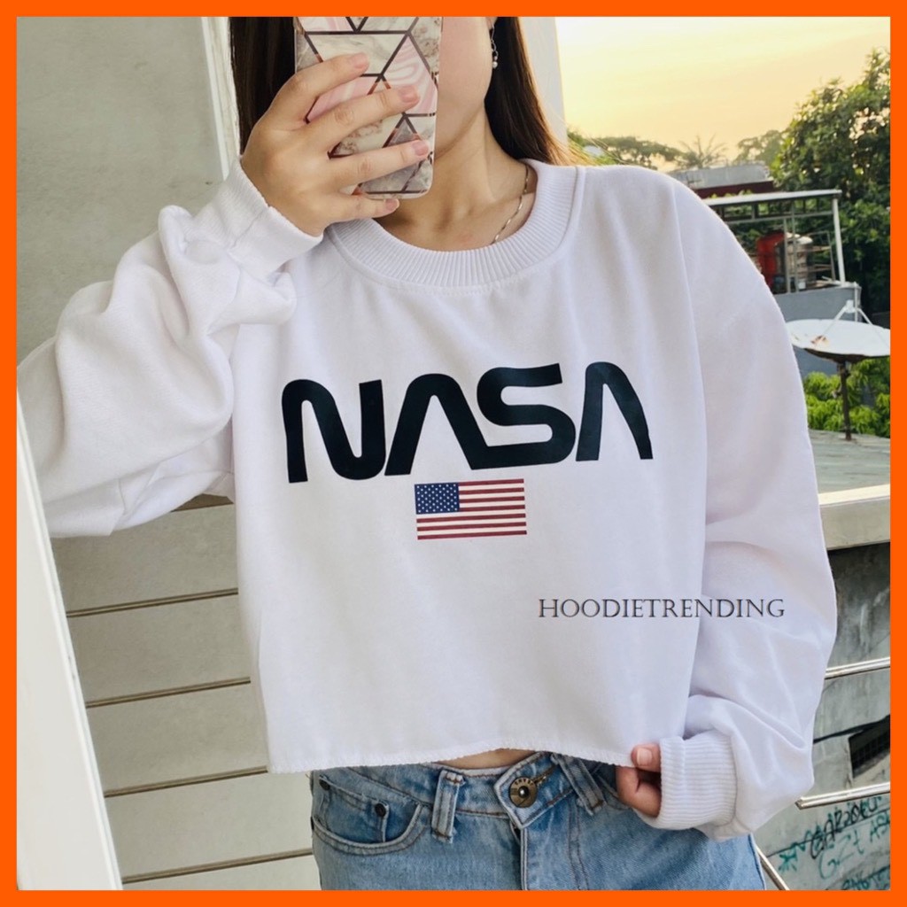 HODISO - Sweater Crop Nasa Usa Flag Allsize &amp; Oversized Korean Style Terlaris