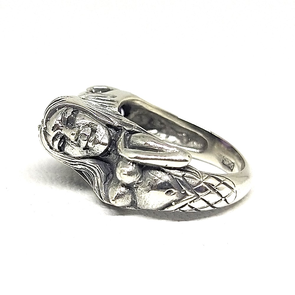 Cincin Ring Perak Silver Bali Asli 925 Ukir Mermaid Putri duyung Batu Akik Ungu Amethyst Wanita Pria