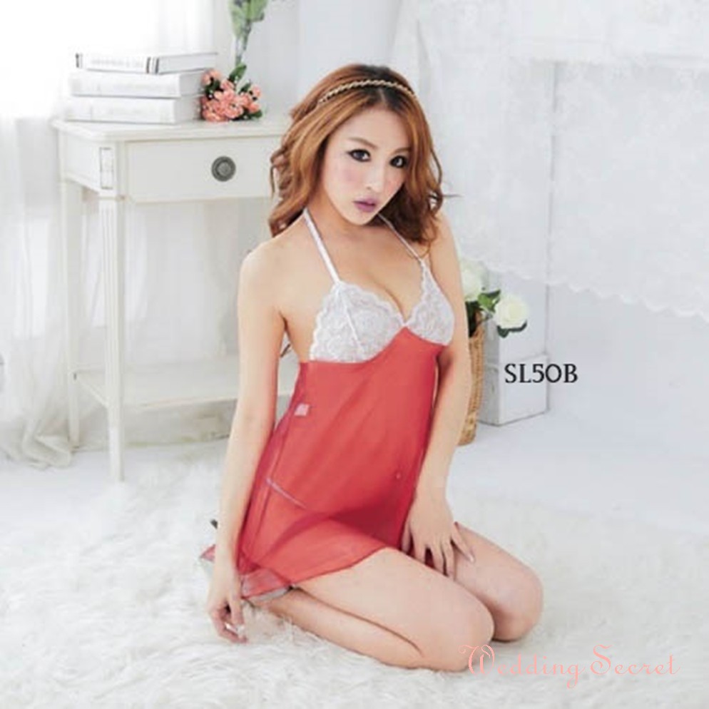 BAJU TIDUR SEXY LINGERIE LACE TRANSPARAN LOLY MERAH- SL50B