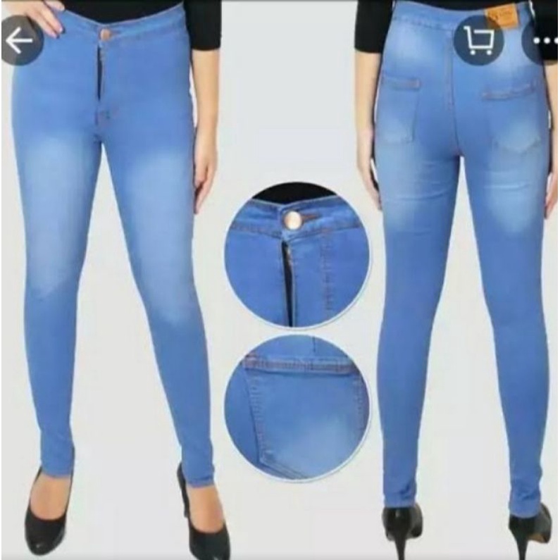 Celana Jeans Putih Jumbo Highwaist Cewek HW White Skinny Wanita Murah Stretch Big Size 27-34 ONKJAYA