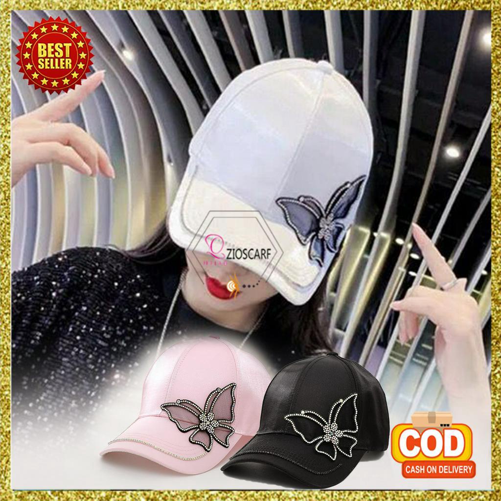 Topi Baseball Pria Wanita Korea Motif Kupu Kupu Manik Kristal Bahan Import Gaya Jepang Trend BSBF