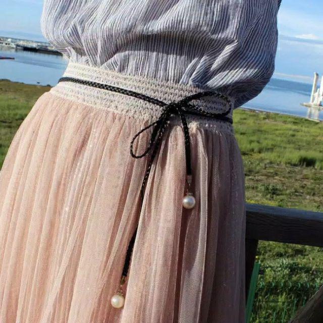 COD TERLARIS | TERMURAH | GROSIR TALI KEPANG IKAT PINGGANG 5 WARNA MUTIARA / DAUN-Hitam Mutiara