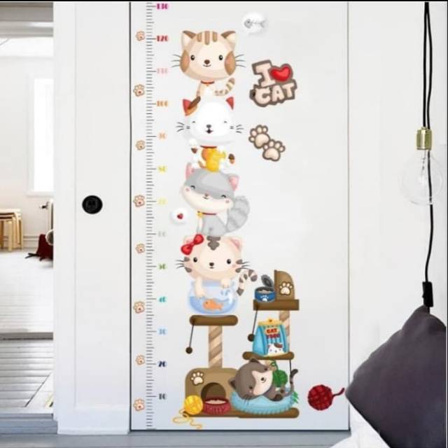 Stiker Dinding wallstiker 60x90cm Motif Karakter Tinggi Badan Kucing Love Cat Dekorasi Kamar anak