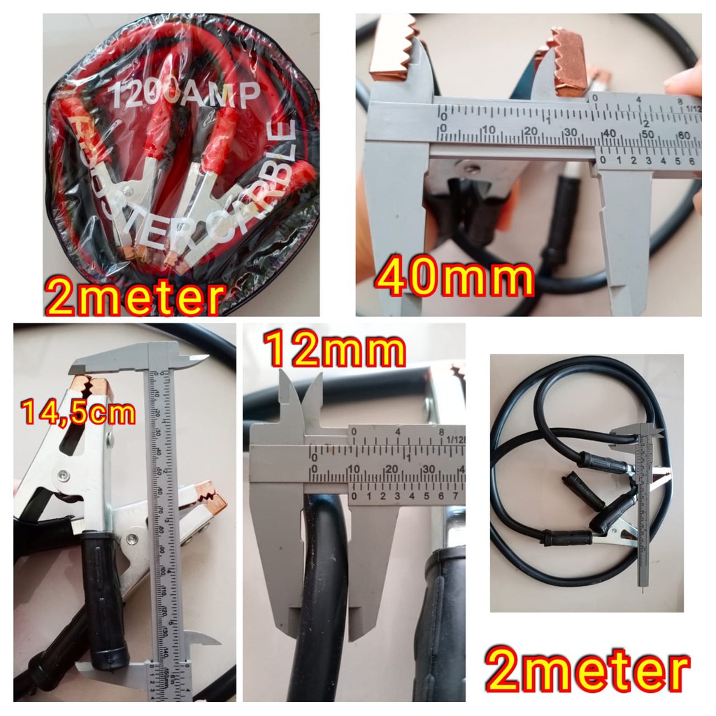 Kabel Jemper Aki Mobil/Pancingan Booster baterai aki mobil 1200 AMP kabel ACCU 1200 A booster Cable - 2Mtr